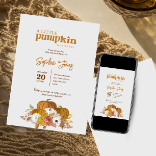 Invitation Floral Orange Baby shower Citrouille aquarelle