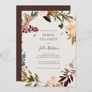 Invitation Floral Orange Bourgogne   Beige Bridal Tea Party