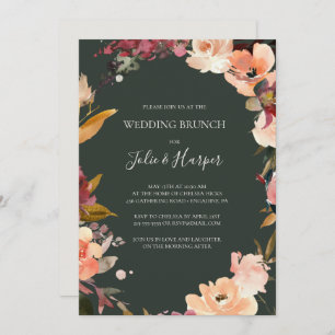 Invitation Floral Orange Bourgogne   Brunch Mariage vert