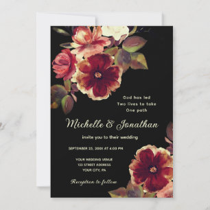 Invitation Floral orange brûlé sur Mariage chrétien noir