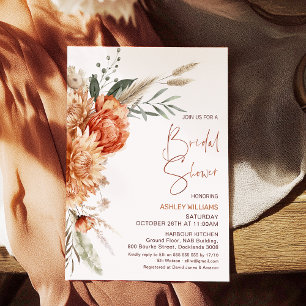 Invitation Floral Orange Chute Brown en Fête des mariées d'am
