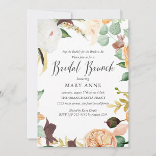 Invitation Floral Orange Fin été Mariage Bridal Brunch