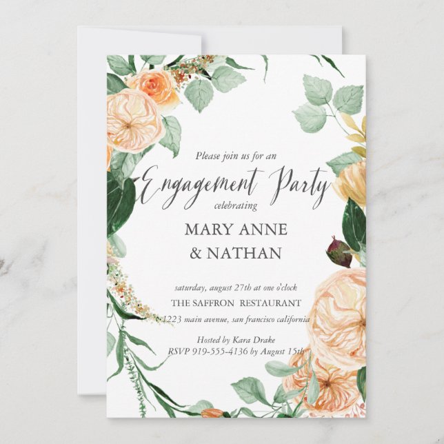 Invitation Floral Orange Fin été Mariage ENGAGEMENT PARTY (Devant)
