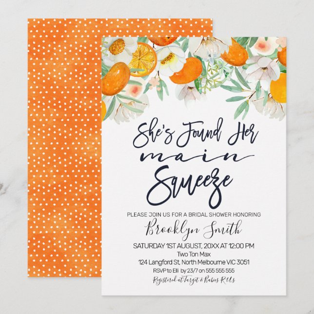 Invitation Floral orange principal presser nuptiale invitatio (Devant / Derrière)