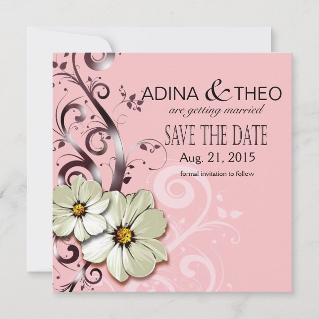 Invitation Floral Ornate Flourish Enregistrer la date | rose (Devant)