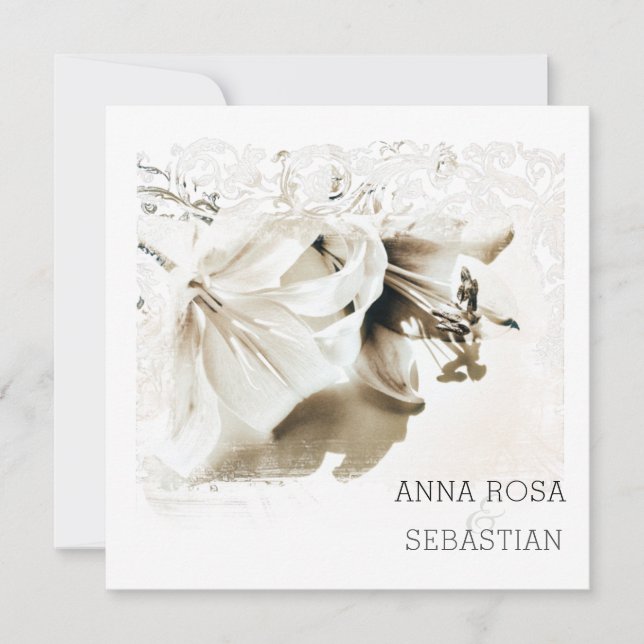 Invitation *~* Floral Ornate Lily AR12 QR PHOTO RSVP Mariage (Devant)