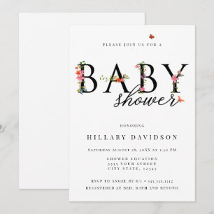 Invitation Floral papillon, Baby shower