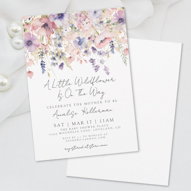 Invitation Floral Pastel Un Petit Baby shower Fleur sauvage (Floral Pastel A Little Wildflower Baby Shower Invitation )