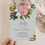 Invitation Floral peint 60e anniversaire<br><div class="desc">Cette invitation à 60ème anniversaire fleurie peinte est parfaite pour une fête d'anniversaire moderne. Le design élégant et romantique présente de belles fleurs acryliques peintes en rose et blanc,  avec des pops de violet coloré,  bleu,  orange et jaune.</div>