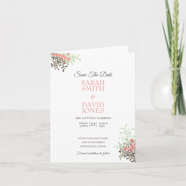 Invitation Floral Peint Enregistrer La Date (Devant)