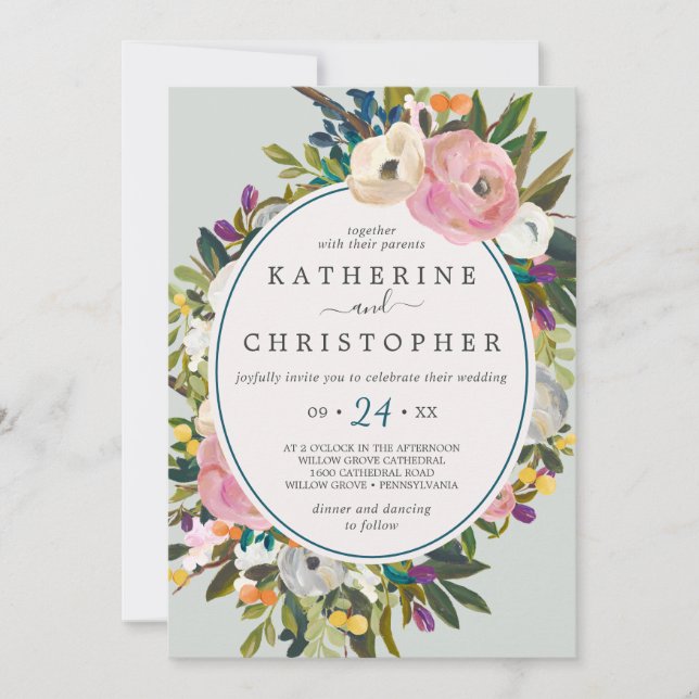 Invitation Floral Peint Tout en un Mariage (Devant)
