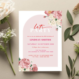 Invitation Floral Peonies et Roses 40e anniversaire invitatio