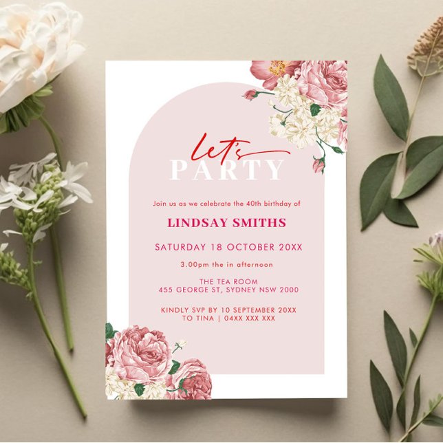 Invitation Floral Peonies et Roses 40e anniversaire invitatio (Créateur téléchargé)