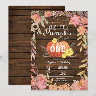 Invitation Floral Petit Citrouille Bois automne 1er anniversa