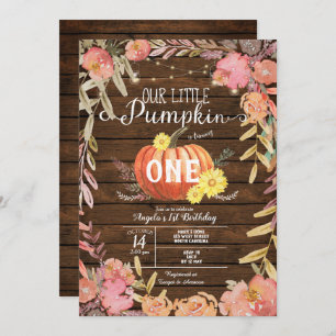 Invitation Floral Petit Citrouille Bois d'automne 1er anniver