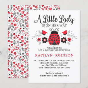 Invitation Floral Petite Dame Ladybug Baby shower fille