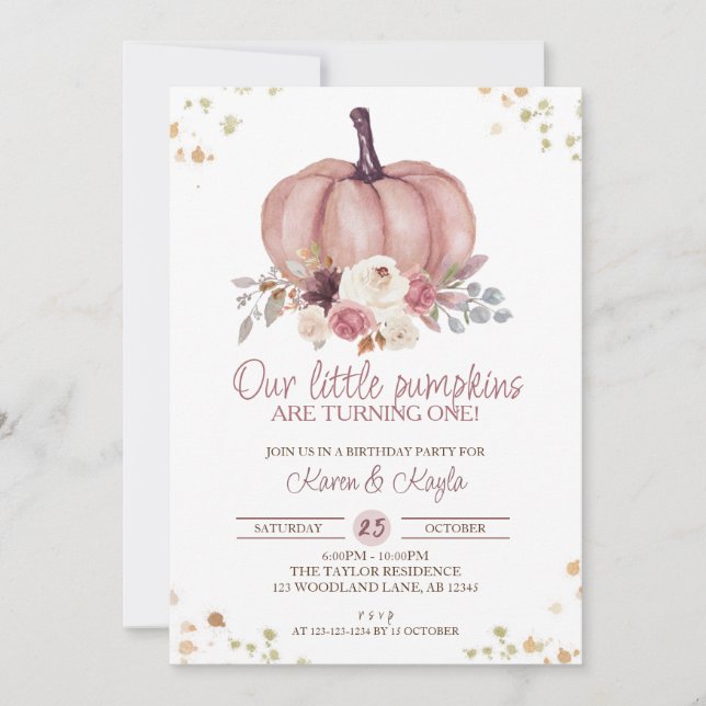 Invitation Floral Petits Citrouilles Tourne un anniversaire (Devant)