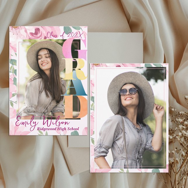 Invitation Floral Photo Class of 2026 Graduation Announcement (Floral Photo Graduation Announcement Card | Class of 2026 Senior Girl )