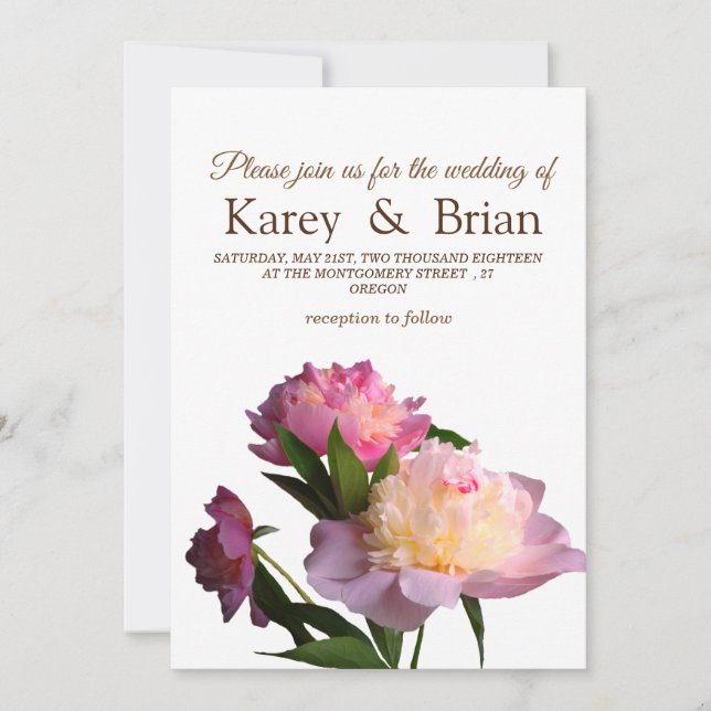 Invitation Floral Photo Mariage Card Peony fleurs (Devant)