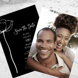 Invitation Floral photo noir blanc Enregistrer le Mariage dat