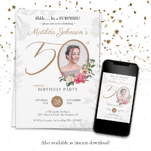 Invitation Floral Photo Surprise 50e anniversaire