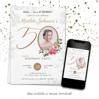 Invitation Floral Photo Surprise 50e anniversaire