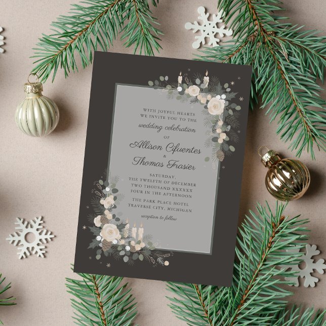 Invitation Floral Pine vacances bougie Mariage de Noël (Créateur téléchargé)