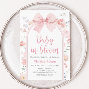 Invitation Floral Pink Bow Baby dans le Baby shower de fleurs