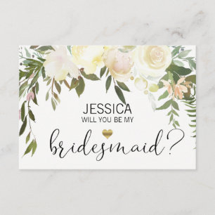Invitation Floral Pink Cream Serez-vous ma servante d'honneur