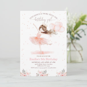 Invitation Floral Pink Dance Twirl Anniversaire Fille Anniver
