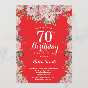 Invitation Floral Pink Peonies 70e Anniversaire Red Invitatio