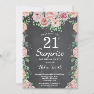 Invitation Floral Pink Peonies surprise 21e anniversaire