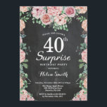Invitation Floral Pink Peonies Surprise 40e anniversaire<br><div class="desc">Floral Pink Peonies Surprise 40e anniversaire Invitation pour les femmes. Fleur florale aquarelle. Elégante Rose rose et Fleurs de pivoine. Anniversaire adulte. Arrière - plan de tableau de bord. Noir et blanc. 13ème 15ème 16ème 18ème 20ème 21ème 30ème 40ème 50ème 60ème 70ème 80ème 90ème 100ème, tout âge. Pour plus de...</div>