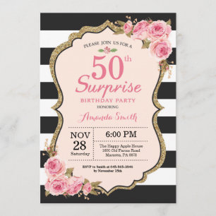 Invitation Floral Pink Peonies Surprise 50e fête d'anniversai
