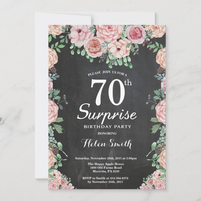 Invitation Floral Pink Peonies surprise 70e anniversaire (Devant)