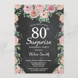 Invitation Floral Pink Peonies Surprise 80e anniversaire