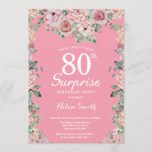Invitation Floral Pink Peonies Surprise 80e anniversaire