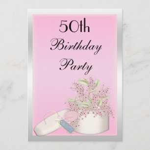 Invitation Floral Pink & Silver 50e anniversaire