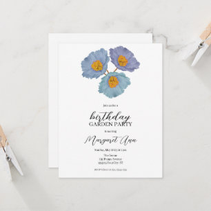 Invitation Floral Poppy bleu moderne Anniversaire Jardin