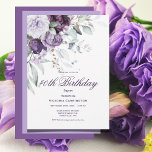 Invitation Floral pourpre 40e anniversaire aquarelle moderne<br><div class="desc">Belles fleurs d'aquarelle violette avec vert clair aquarelle vert coulant sur le script de fantaisie et la police moderne dans la coordination couleur violet 40e Invitation fête d'anniversaire. Si chic et sophistiqué. Le dos de cette invitation est fait en couleur lavande pour se fondre dans la cascade de fleurs qui...</div>