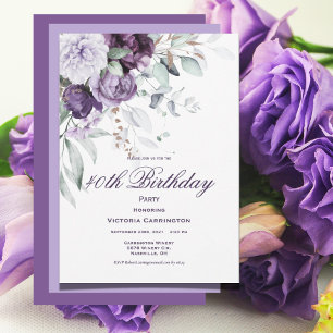 Invitation Floral pourpre 40e anniversaire aquarelle moderne