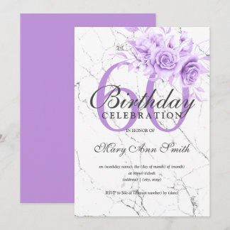 Invitation Floral pourpre 60e Anniversaire Marbre de fête