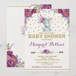 Invitation floral pourpre de baby shower