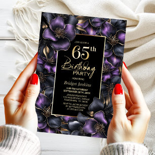 Invitation Floral pourpre et gris 65e fête d'anniversaire