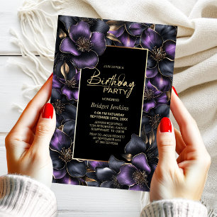 Invitation Floral pourpre et gris n'importe quel âge fête d'a