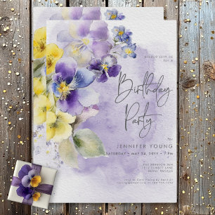Invitation Floral pourpre et jaune Anniversaire moderne