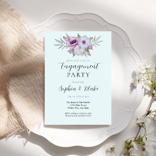 Invitation Floral pourpre et vert   Blue Engagement Party
