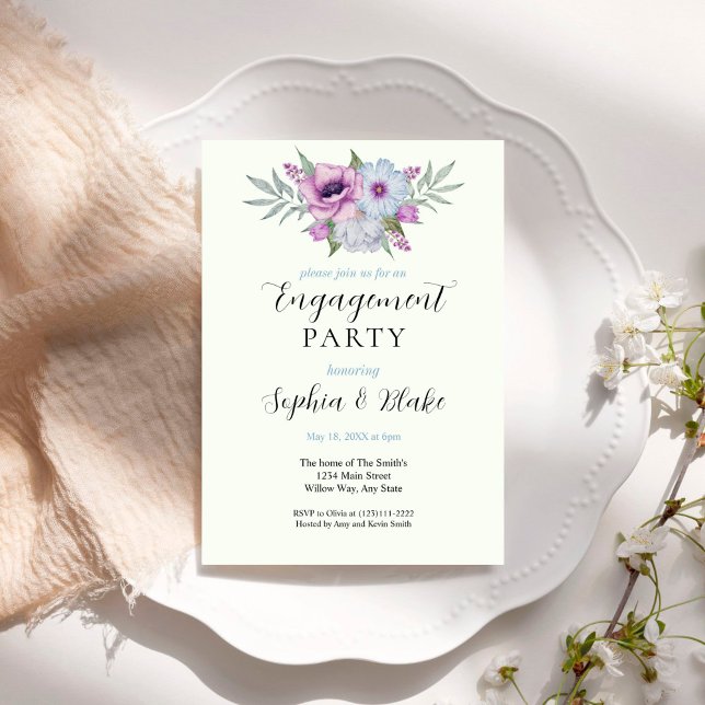 Invitation Floral pourpre et vert | Green Engagement Party (Créateur téléchargé)