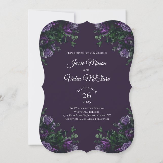 Invitation Floral pourpre foncé élégant mariage gothique (Devant)