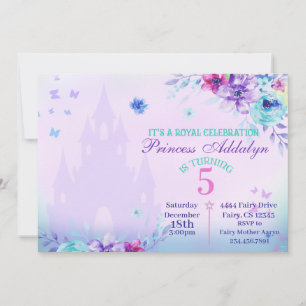 Invitation Floral Princess Castle Aquarelle Anniversaire
